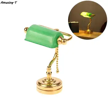 1:12 casă de Păpuși în Miniatură Lampă de Birou LED-uri Lampă Verde Poștaș de Iluminat Acasă Mobilier Model Decor Jucărie Casa Papusa Accesorii