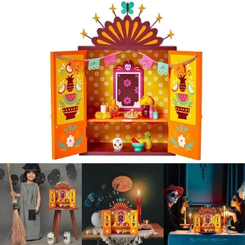 1 Buc Altar Ofrenda Consumabile, Ziua Morților Din Lemn Cutie Lemn Set Multicolor Ziua Morților Cutie