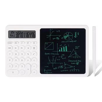 1 BUC Calculator Cu LCD Scris Tabletă Cu Calendar Electronic Temperaturi pe Timp de Alb ABS 2-În-1 de pe Desktop în Picioare Calculator