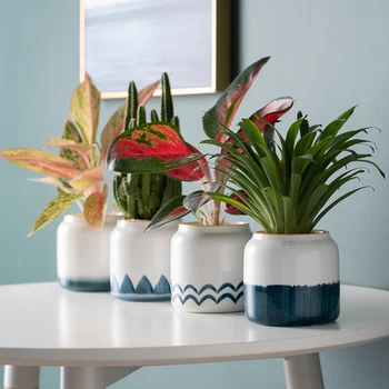 1 buc Mână-desen Flori de Plantat Albastru și Alb Ghiveci Ghiveci de Ceramica pentru Suculente Mini Bonsai Desktop Oală