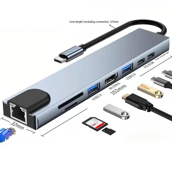 1 Bucata C Hub USB Tip C La 4K -Adaptor Compatibil Cu Ethernet RJ45 SD/TF, USB-C Datele PD Încărcare Rapidă