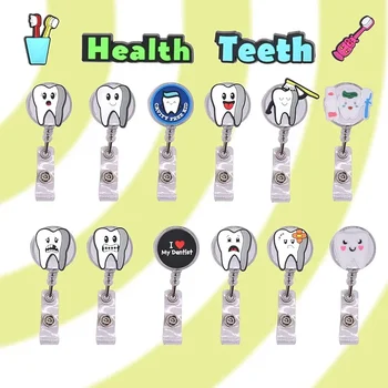 1 Bucată Drăguț Insigna Tambur Kawaii Desene animate Dinți Stil Retractabil Insigna Tambur pentru Dentist Lucrător Medical Minunat Numele Titularului Cardului