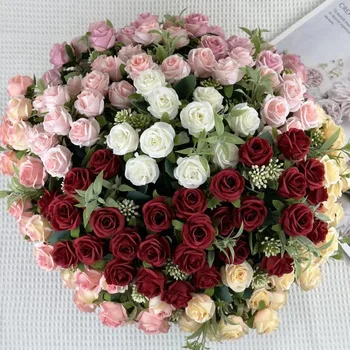10 Capete De Flori Artificiale De Trandafir Buchet De Flori Matase Flori False Mireasa Florale Nunta Acasă Decoratiuni De Gradina Bujor Masă Vaza Decor
