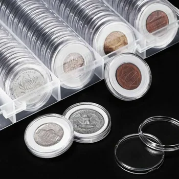 100BUC/lot 25mm Transparent Suportul Monede Capsule Cutie Depozitare Rotunda Caz de Afișare Accesorii