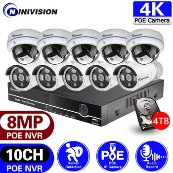 10CH 8CH aparat de Fotografiat CCTV, Sistem de Securitate 8MP 4K Exterior Impermeabil Audio AI de Detectare a Mișcării Camera IP POE Vedio Kit de Supraveghere