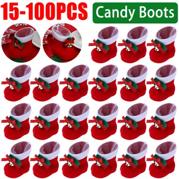 15-60PCS Bomboane de Crăciun Pungi de Bomboane Roșu, Cizme de Crăciun Pungi pentru Dulciuri Mos craciun Cadou Geanta Petrecere de Anul Nou Acasă Decor de Crăciun