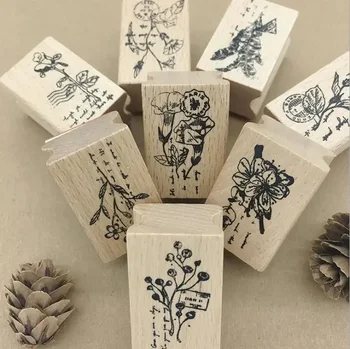 1buc/lot 9 Tipuri De Flori de Plante de Epocă din Lemn, Pictura Carduri de Decor Pentru Scrapbooking DIY Mini Ștampila Drăguț