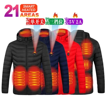 2-21 Zone Încălzite Jacheta Barbati Femei USB Auto Electrice Incalzite Jacheta de Iarnă Lenjerie de corp Termice de Schi Încălzit de Îmbrăcăminte Haine de Spălat