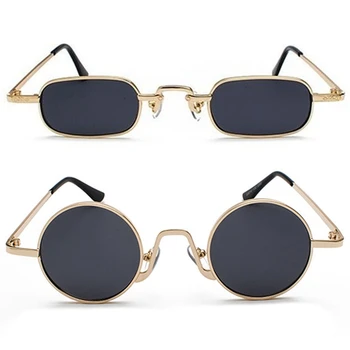 2 buc Retro Punk Ochelari Clar ochelari de Soare pentru Femei ochelari de Soare Retro Bărbați Cadru Metalic Negru Gri + Aur - Rotunde și Gradină