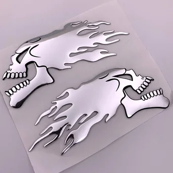 2 buc/Set Argint foc 3D Fantomă Cap de Craniu Motociclete Auto Autocolant Auto Emblema Decalcomanii