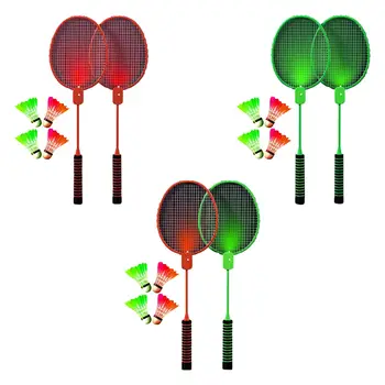 2 Bucati Luminos Rachete Badminton 2 Jucatori de Dublu de Rachete Durabil Racheta de Badminton Set pentru Interior Exterior Practică de Joc
