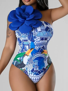 2023 3D Florale pe Un Umăr Costume de baie Femei-O Bucată de costume de Baie Femei amatori de Scăldat Baie Înot Costum de baie Beachwear Bodysuit