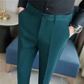 2023 Formale Pantaloni Barbati Toamna Culoare Solidă Elastic Întinde De Afaceri Costum Slim Fit Mare Plus Dimensiune Buton Zbura Office Pantaloni P251