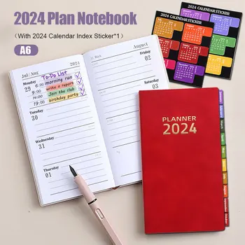 2024 Planificator Notebook A6 Agenda Notepad 365 de Zile engleză în Interiorul Pagina cu Calendarul Index Autocolant de zi cu Zi Plan de Birou Școală de Aprovizionare