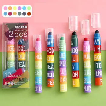 24 buc/lot Creativ Retro Solid 12 Culori de Evidențiere Drăguț Desen Pictura Pixuri de Birou Școală de Scris, Consumabile