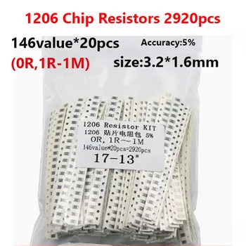 2920pcs 1206 Chip Rezistor Pachet Componente Pachet de Precizie 5% 0R 1R-1M 146value*20buc