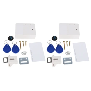 2X RFID Electronice Cabinet de Blocare DIY Pentru Lemn Sertar, Gata De Utilizare & Programabile(Alb)