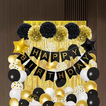 38Pcs Vacanță Balon Negru Set Aur Alb Pavilion Trăgând Floral în Formă de Pentagramă Decoratiuni Petrecere Nunta mare Eveniment
