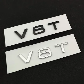 3d Adeziv ABS Crom Lucios Negru V8T Logo Număr de Scrisori Masina Fender Emblema, Insigna Decal Pentru Audi SQ7 V8T Autocolant Accesorii
