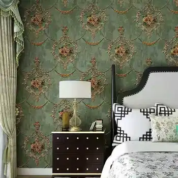 3D Pastorală Flori Tapet Non-țesute Verde Stil European Dormitor, Camera de zi cu Canapea, TV Tapet de Fundal de Papel De Parede O&B