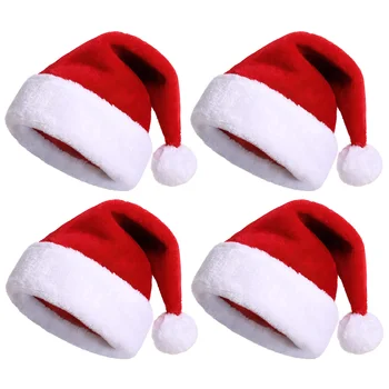 4buc Adult Roșu Pălărie de Crăciun Moș Crăciun Pălărie de Pluș Pufos Refuz Pompom Pălărie de Catifea Pălărie ascuțită Cadou de Crăciun Costume Accesoriu