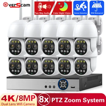 4K 8MP aparat de Fotografiat PTZ IP Zoom 8x Dual-Lens Camera de Securitate Ai Omului de Detectare Inteligent Acasă în aer liber, Camera de Supraveghere 10CH Set de Kituri