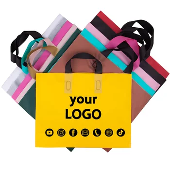 50 de PC-uri Personalizate Logo-ul Colorat Pungi de Cumpărături cu Mânere de Plastic, Pungi de Cadouri Ambalare de Produse de Afaceri Mici, Personalizate Imprimate cu Logo-ul