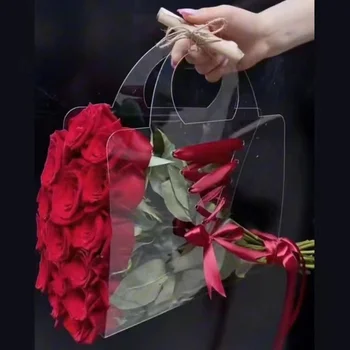 5pcs Transparent Floare Pungă Transparentă de Flori de Trandafir de Plastic Sac de Box Portabil de Flori de Ambalare Pungi de Cadou Contatiner Geantă de mână de Nunta