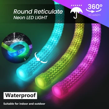5V Rotund Reticulate Model Neon Banda IP67 rezistent la apa 50Leds/m Adresabile WS2812B LED Benzi Flexibile Tub de Silicon Banda de Lumina