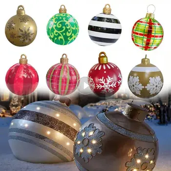 60CM Craciun Gonflabil, Decorat Bile de Crăciun Sfere Exterioare PVC Decor de Crăciun de Jucărie Minge de Crăciun și Decorații de Brad
