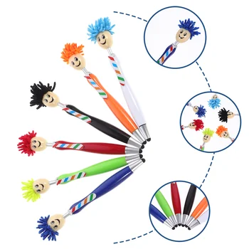 6pcs de Pluș de Păr Mop Cap Pen Desene animate Elevii de Scris, Pix Plastic, Pix (Asortate Color)