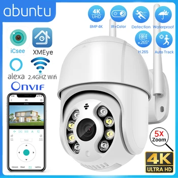 8MP 4K Wifi Camera PTZ de Supraveghere CCTV aparat de Fotografiat în aer liber, rezistent la apa Culoare Viziune de Noapte de Urmărire Automată 4MP 2MP Camera IP ICSEE APP