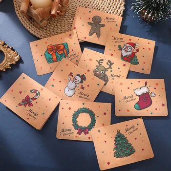 9pcs Crăciun Fericit Felicitare Hârtie Kraft Cadou Cu plic autocolant crăciun Favoruri Pliere Carte Poștală de Anul Nou Carduri de Copii