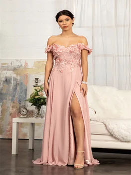 A-Line Rochie Eleganta de Seara de Pe Umăr Spate fără Mâneci Dantelă-Up Etaj Lungime de Flori 3D Cascadă Rochie Pentru Femei Prom Party