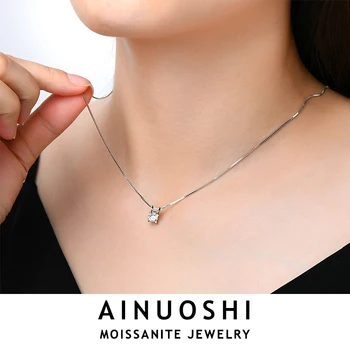 AINUOSHI 0.5 ct 5MM Moissanite Diamant Colier Argint 925 Pandantiv Colier Pentru Femei Cadena Plata 925 Mujer de Bijuterii