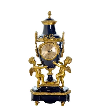 Alb/Rosu/Albastru/Negru din Ceramică și Aur, Cupru Antic franceză Ceas de Metal și Porțelan Clasice, Decoruri Saint Remy Heruvim Ceas
