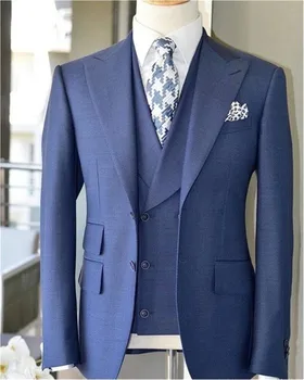 Albastru Regal 2023 Mai Recente Moda De Design Personalizat Sacou+Pantaloni+Vesta Slim Fit 3-Piesă De Bal Costume De Nunta Personalizate Mirele Blazer Seturi