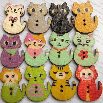 Animale butoane 144pcs Aleatoriu amestecate pisica serie de desene animate butoanele de lemn pentru album ambarcațiuni accesorii decorative cat butoane