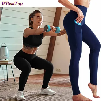 Antrenament fără Sudură de Înaltă Waisted Jambiere de Fitness pentru Femei Mujer Elastic cu Buzunare Ghemuit Dovada Yoga Rapid-Uscat Pantaloni Sport