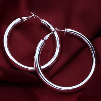 Argint 925 5CM Mare Cerc Hoop Cercei pentru Femei Frumoase Moda Bijuterii Temperament Petrecere de Nunta Cadouri