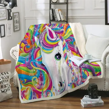 Art Unicorn Pături Arunca Culoare Colorat Desene animate Copii Patura de Imprimare 3D de Pluș Cuvertura Canapea extensibilă Capac pentru Copii Cadouri pentru Copii