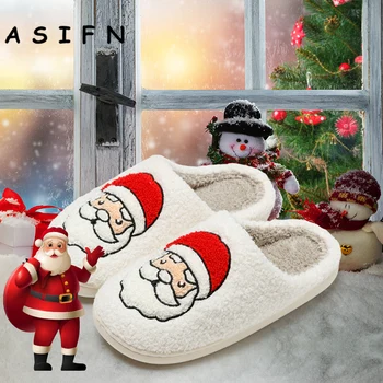 ASIFN de Iarnă crăciun Moș Crăciun Acasă, Papuci de Blană Drăguț Cadou Confortabil Plat Slip-on Merry Christmas Party Dormitor pentru Femei Pantofi