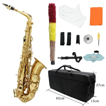 Aur Saxofon Alto Eb E Plat Profesionist Instrument De Suflat Din Alamă Sax Cu Cutie Și Purtător De Cuvânt Instrument Muzical Accesorii