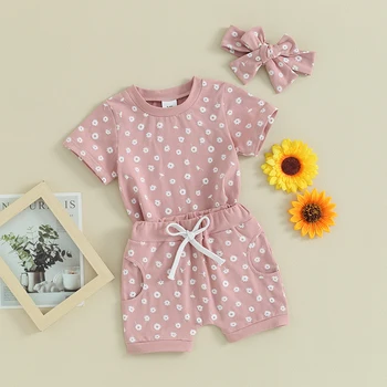 Baby Girl Haine pentru Sugari Tinutele de Vara cu Maneci Scurte Floral Print T-shirt de Sus pantaloni Scurți de Vară de Îmbrăcăminte Set