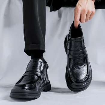 barbati casual chelsea cizme maro negru pantofi platforma de cowboy din piele original boot partid rochie de bal frumos glezna botas hombre