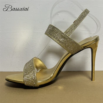Bijuterii de Cristal Bandă Îngustă Moderne Sandale Femei cu Toc Stiletto de 10 cm Glezna Curea Stil Concis 2024 Pantofi de Vara