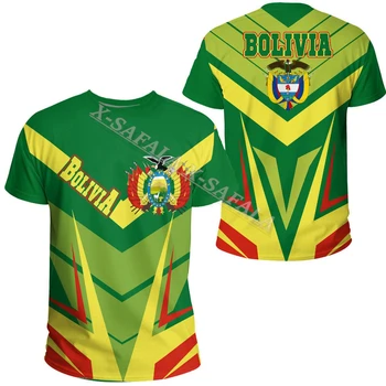 Bolivia Drapelul Național și Stema de Imprimare 3D a ochiurilor de Plasă de Fibră T-Shirt, Bluze de Vara Tricouri Barbati Streetwear pantaloni Scurți Maneca Sport Camasa Casual-2