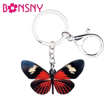 Bonsny Acrilice America Heliconius Melpomene Fluture Lanț Cheie Breloc Cu Inel De Insecte Bijuterii Pentru Femei Sac Fată Mașină Pungă Farmece