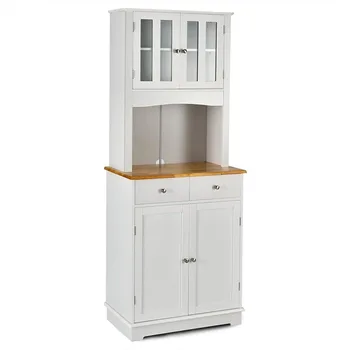 Bucătărie, Cămară de Cabinet, de sine Statatoare Mare Cabinet de Stocare w/Hutch & 2 Sertare, Rafturi Reglabile Design