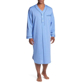 Bărbați Vrac V Gatului Maneca Lunga camasa de noapte, Pijama, Pijamale din Bumbac Usor de Sus Camasa, de culoare Albastru/Gri, M 3XL